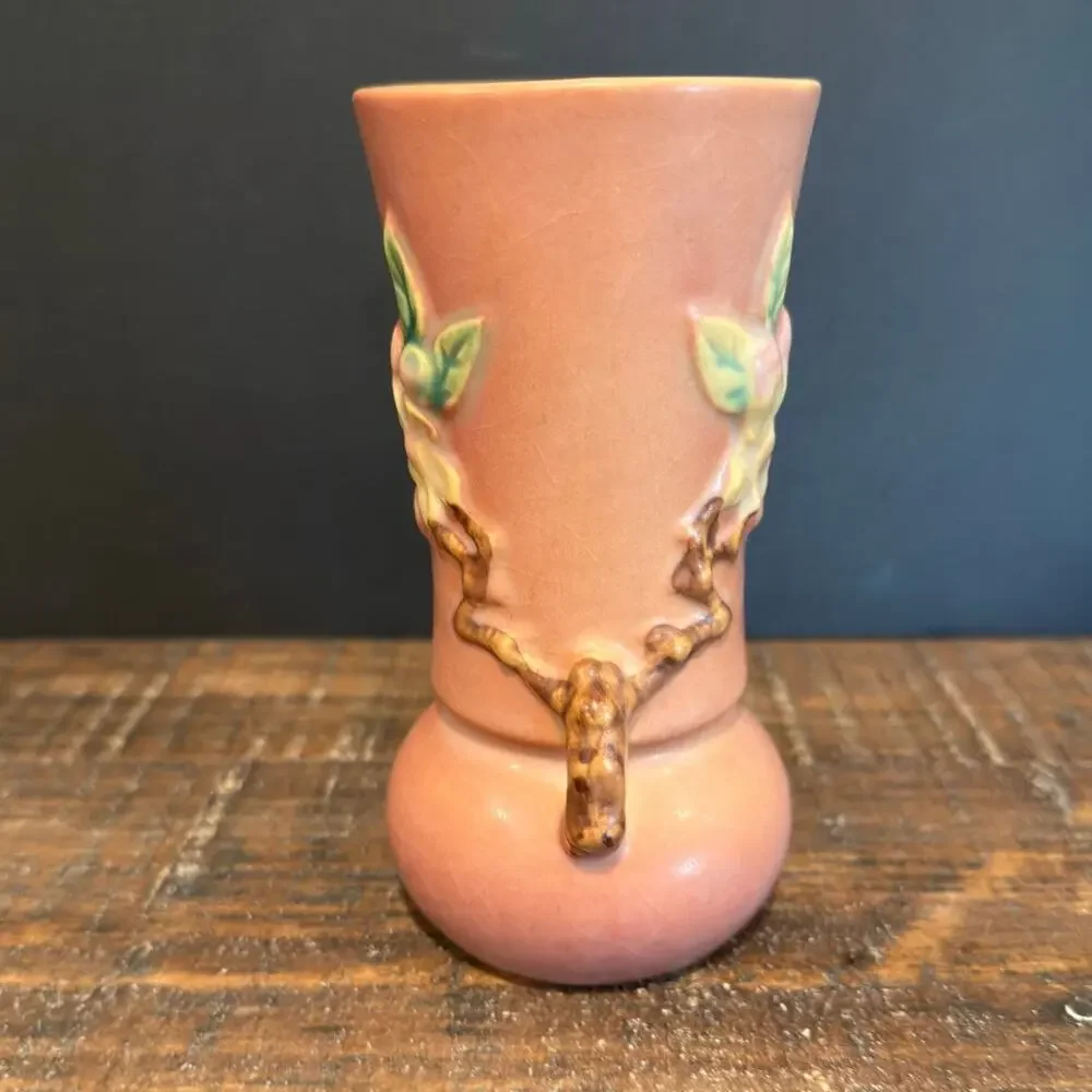 Vintage Roseville Apple Blossom Pink Art Pottery Vase 1940's Mid Century Modern